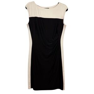 Lauren Ralph Lauren Colorblock Sheath Dress Black Cream Cap Sleeve, Size 10